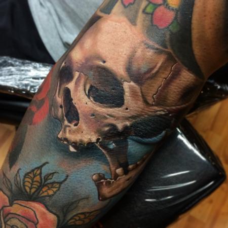 Brent Olson - Realistic color skull tattoo, Brent Olson Art Junkies Tattoo
